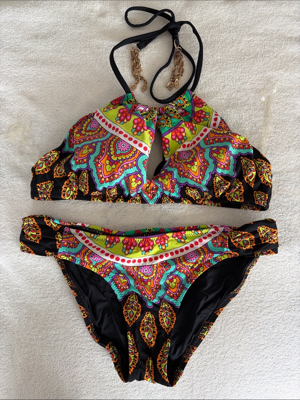 Trina Turk Black Multicolor Paisley Halter Bikini